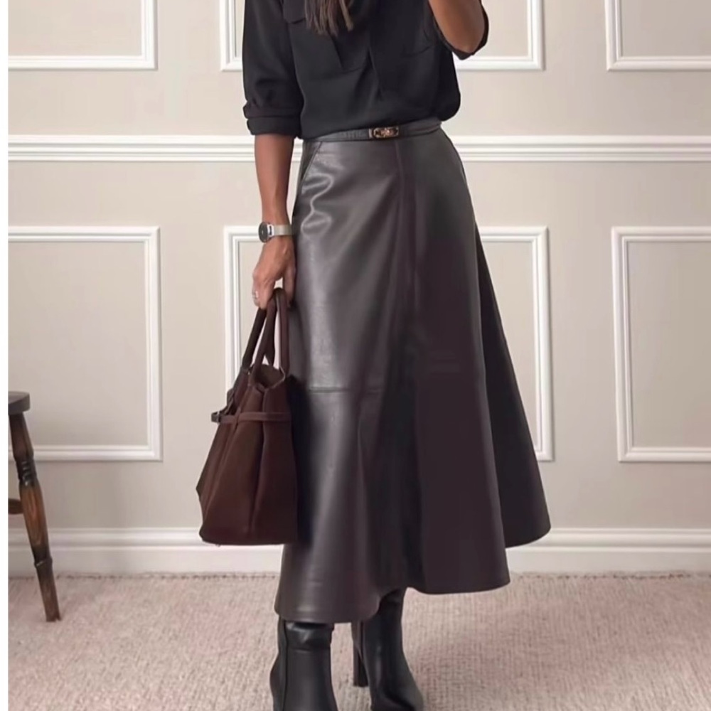 Elegant Brown 💯% Real Leather Skirt